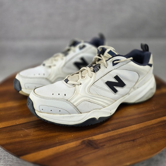 New Balance 624v2 Mens White Navy Blue Leather Training Shoes MX624WN2 Size 14 - Picture 3 of 14